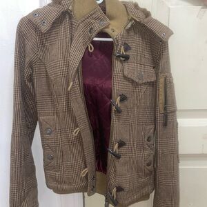 Brown Plaid Toggle Jacket
